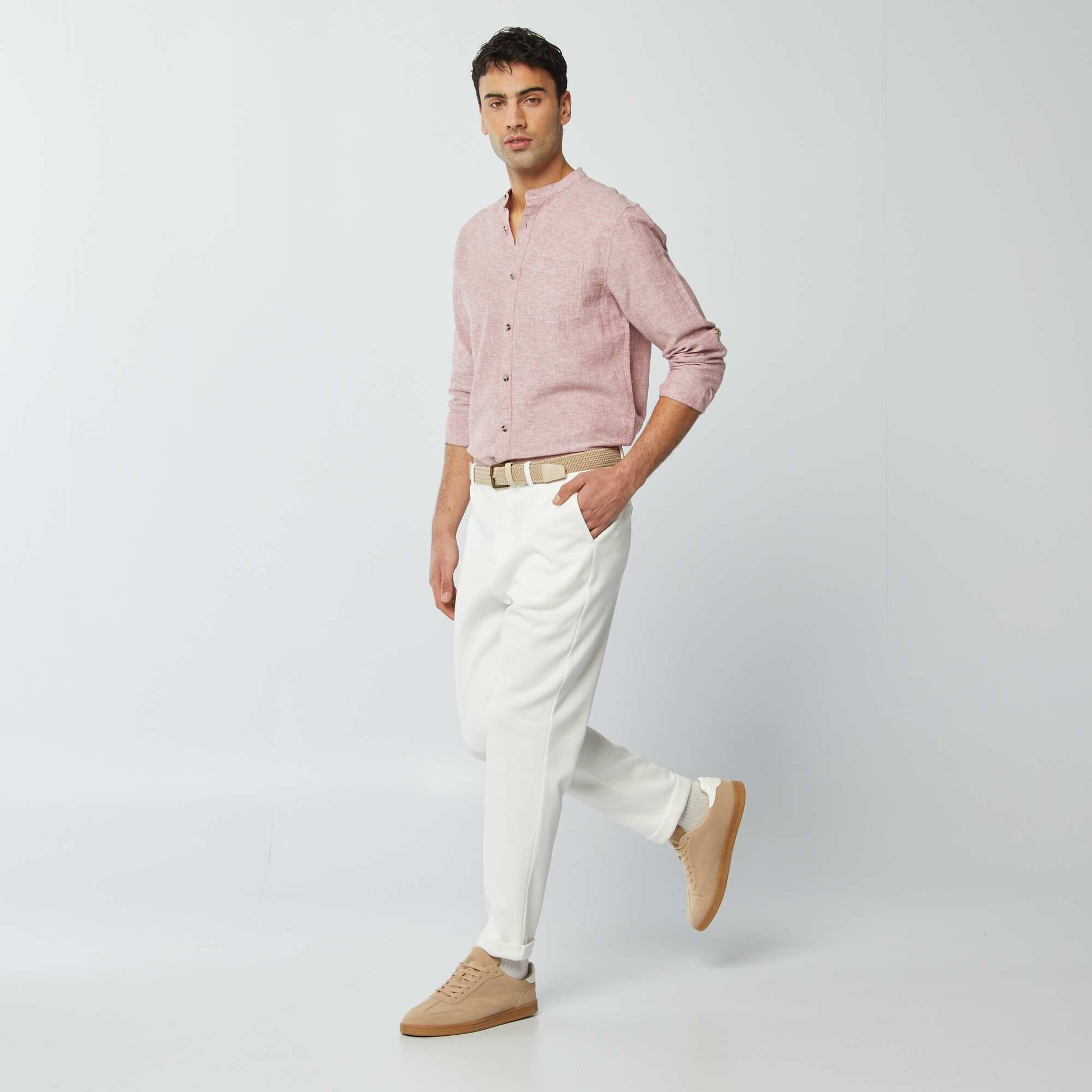 Chemise col mao avec lin ROSE