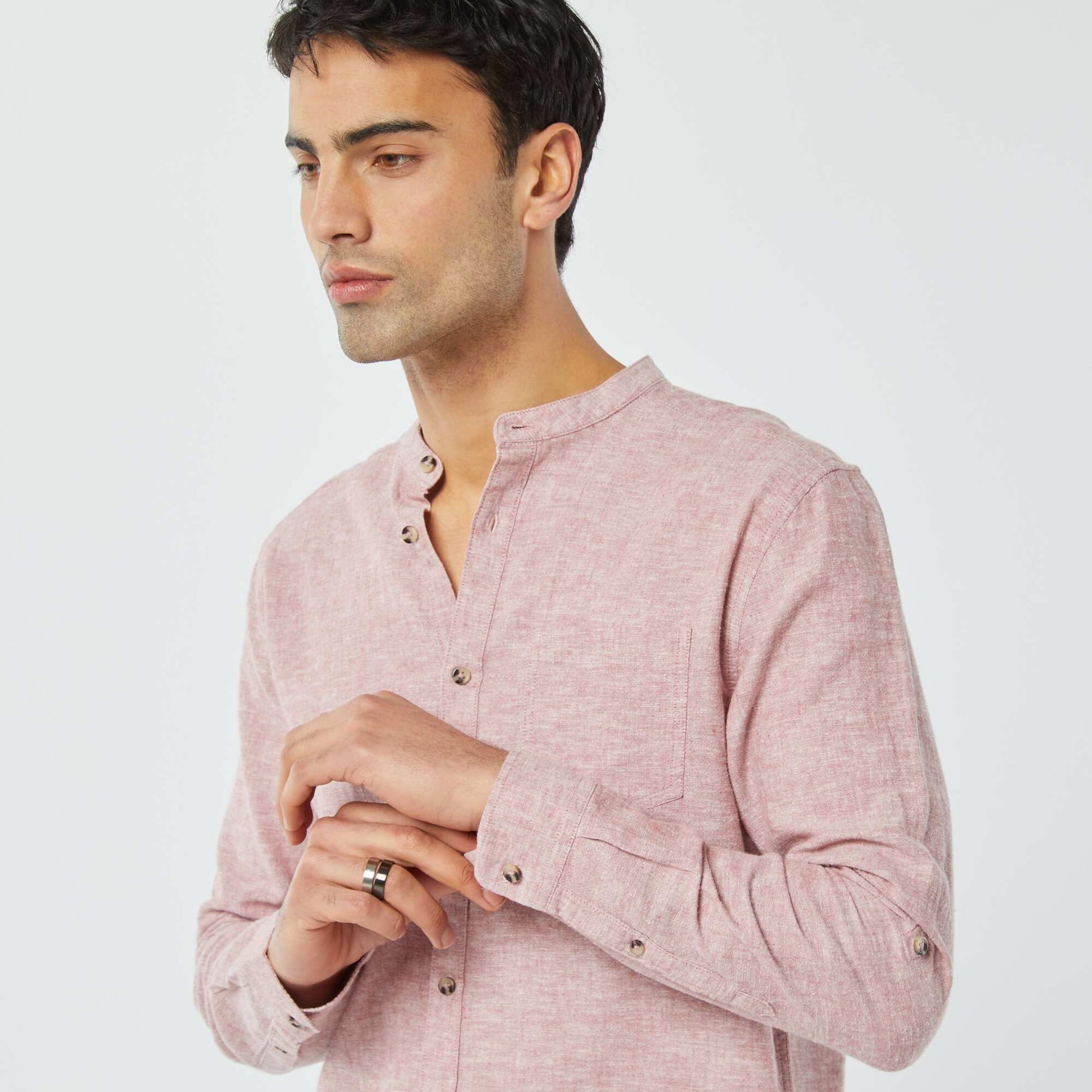 Chemise col mao avec lin ROSE