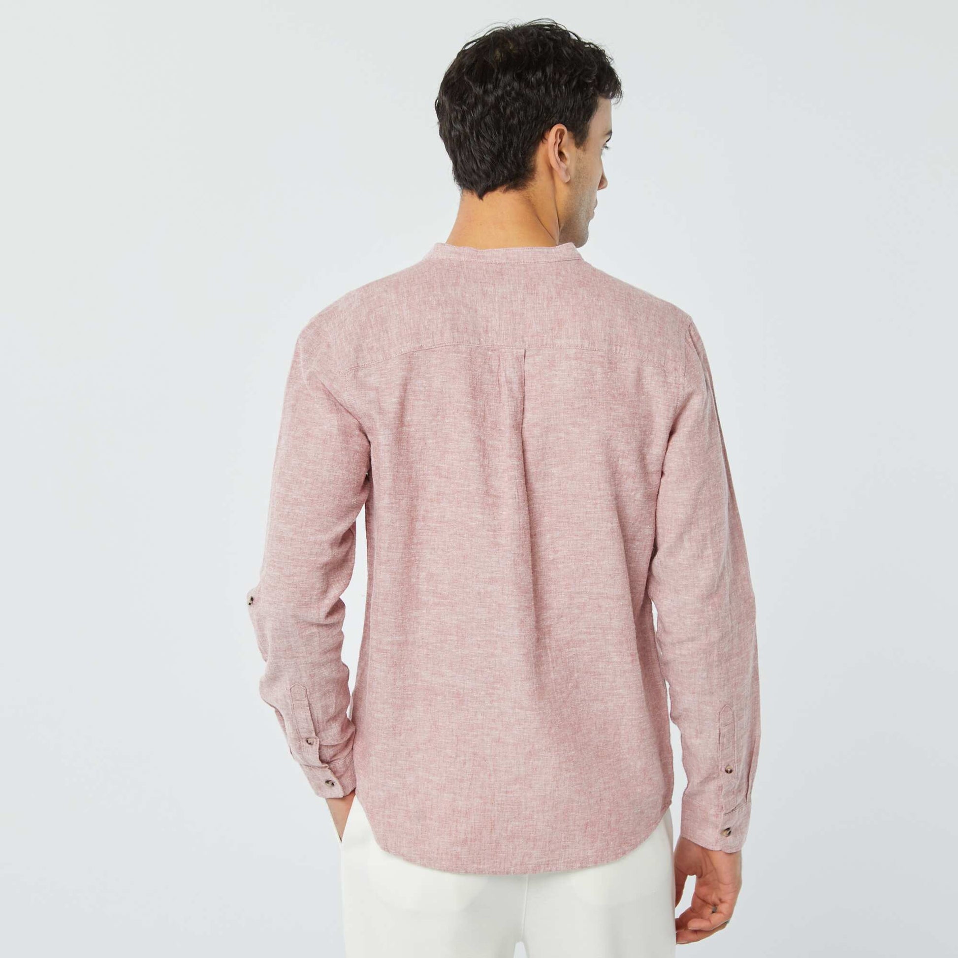Chemise col mao avec lin ROSE
