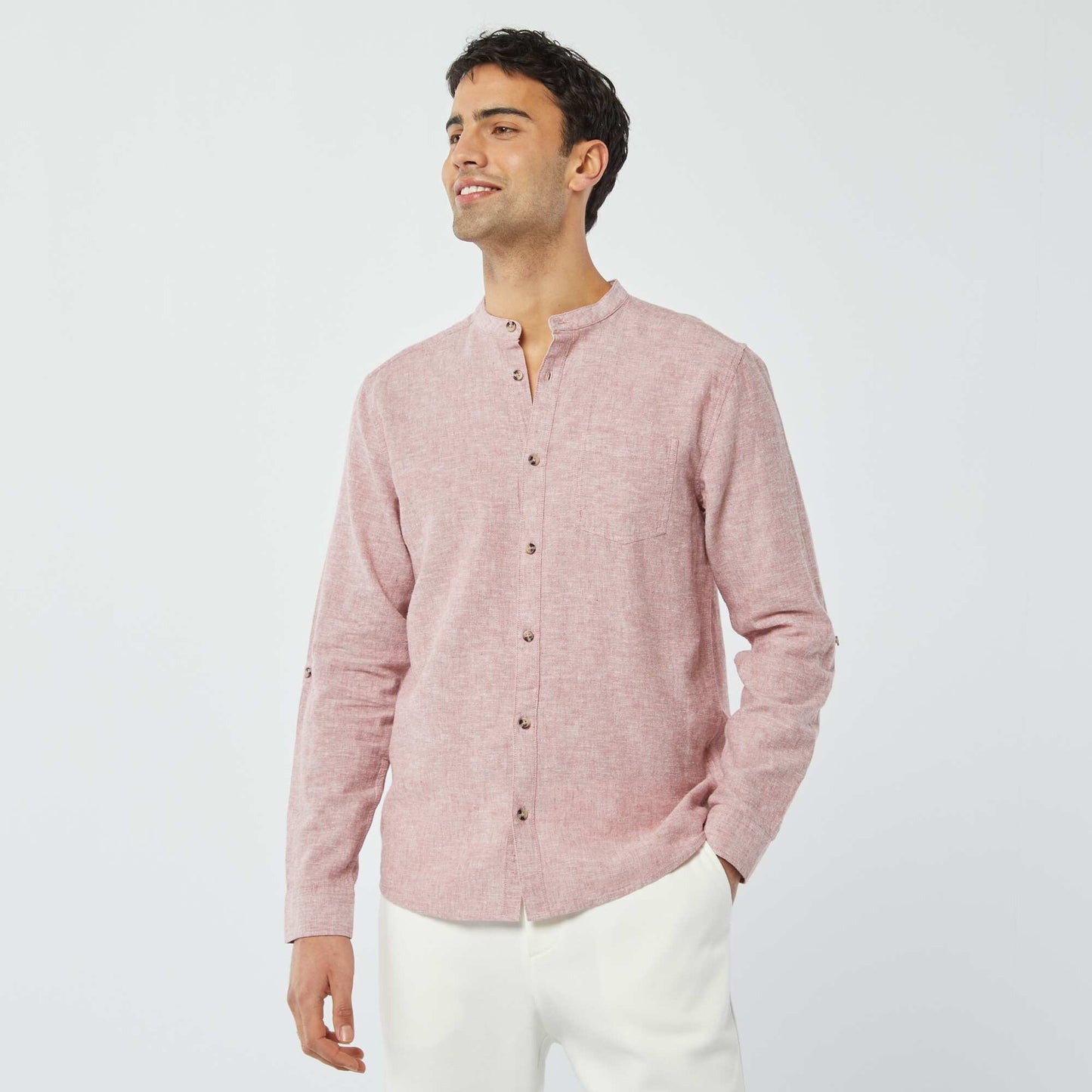 Chemise col mao avec lin ROSE