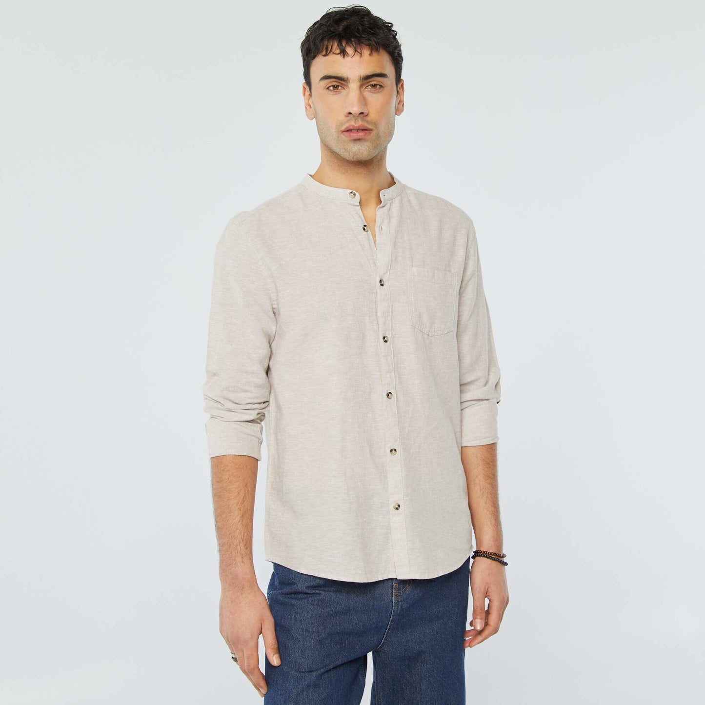 Chemise col mao avec lin BEIGE