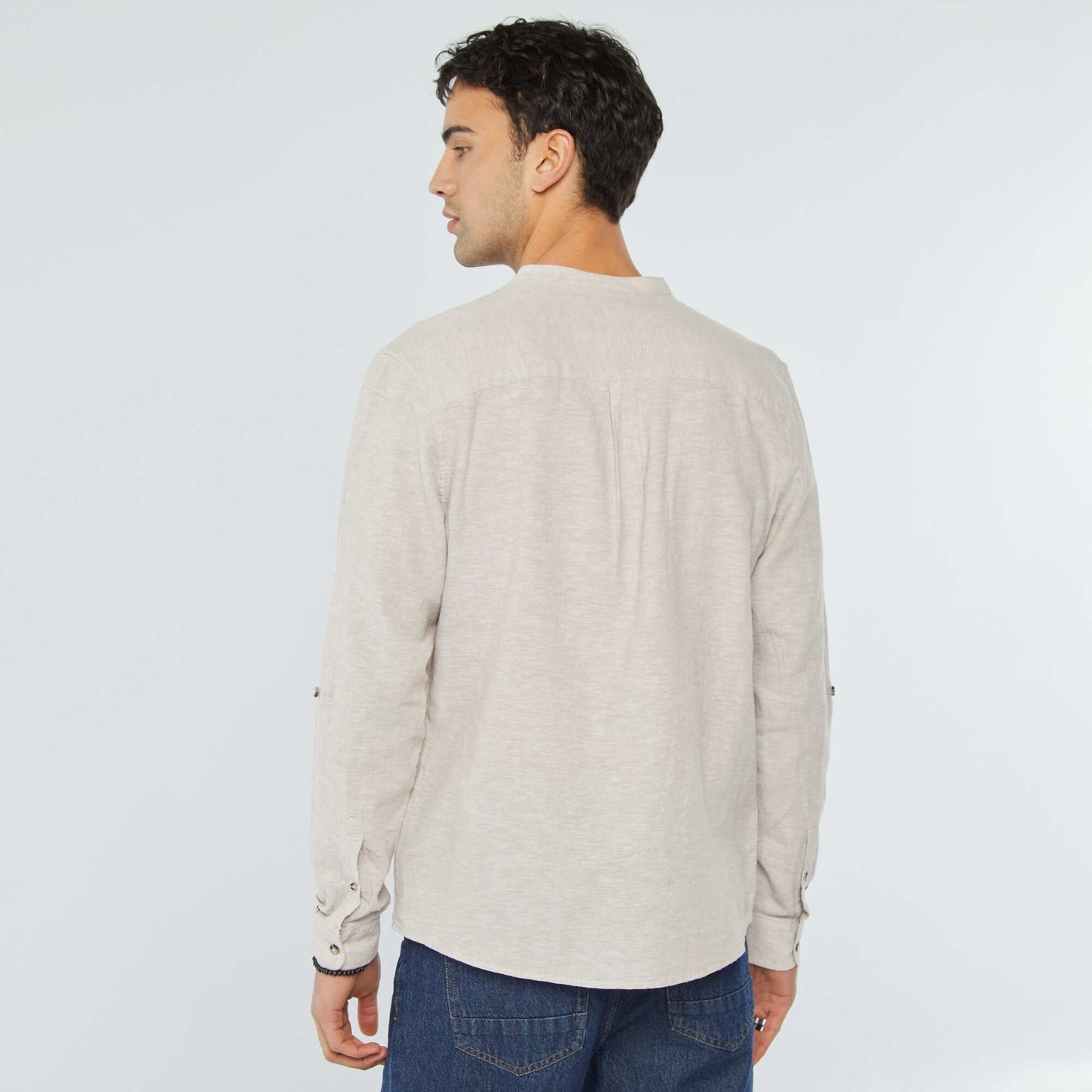 Chemise col mao avec lin BEIGE