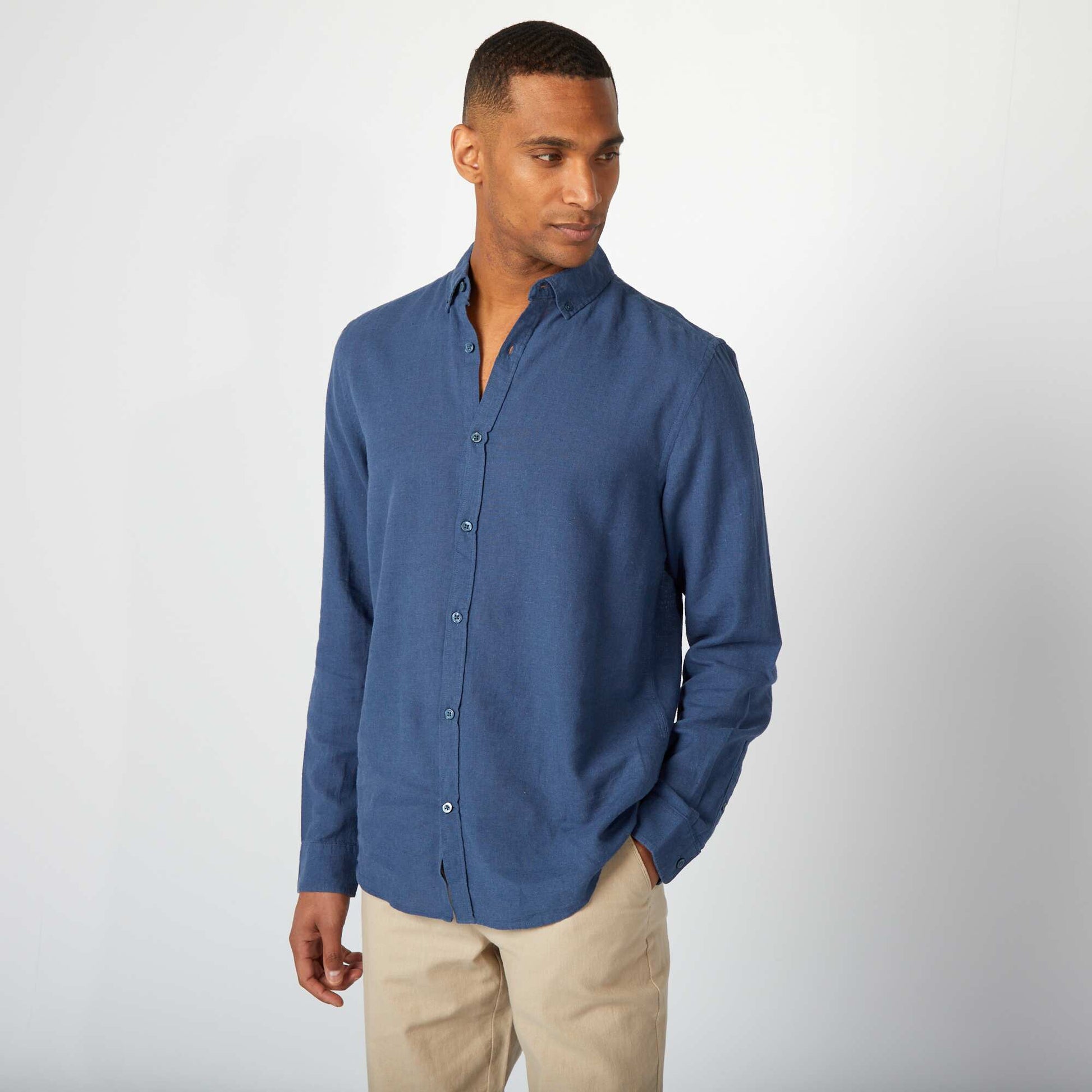 Chemise en lin mélangé BLEU