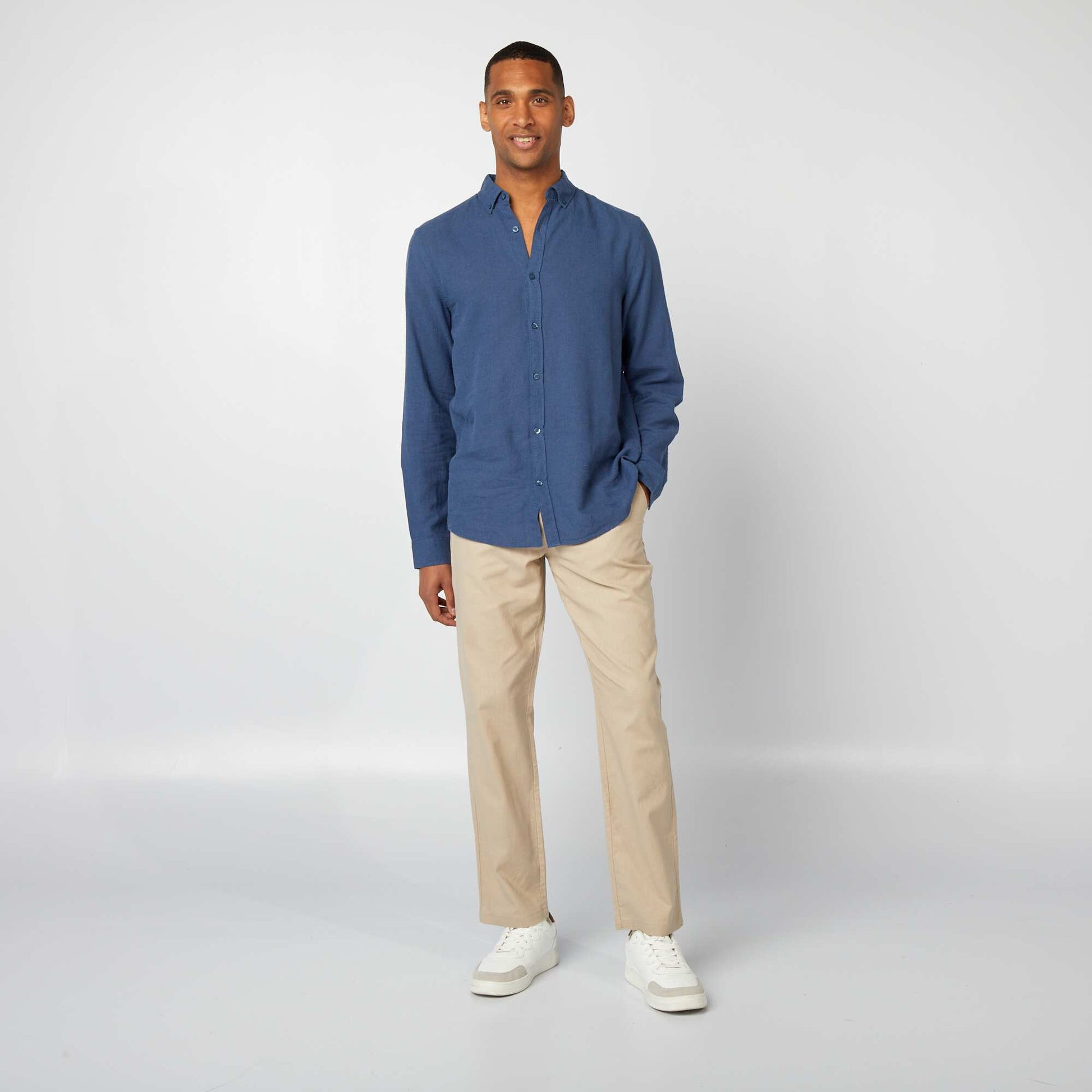 Chemise en lin mélangé BLEU