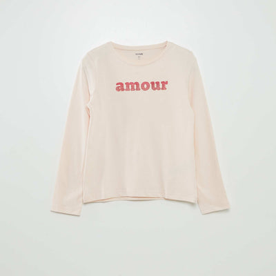T-shirt manches longues imprimé Rose