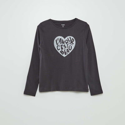 T-shirt manches longues imprimé Gris