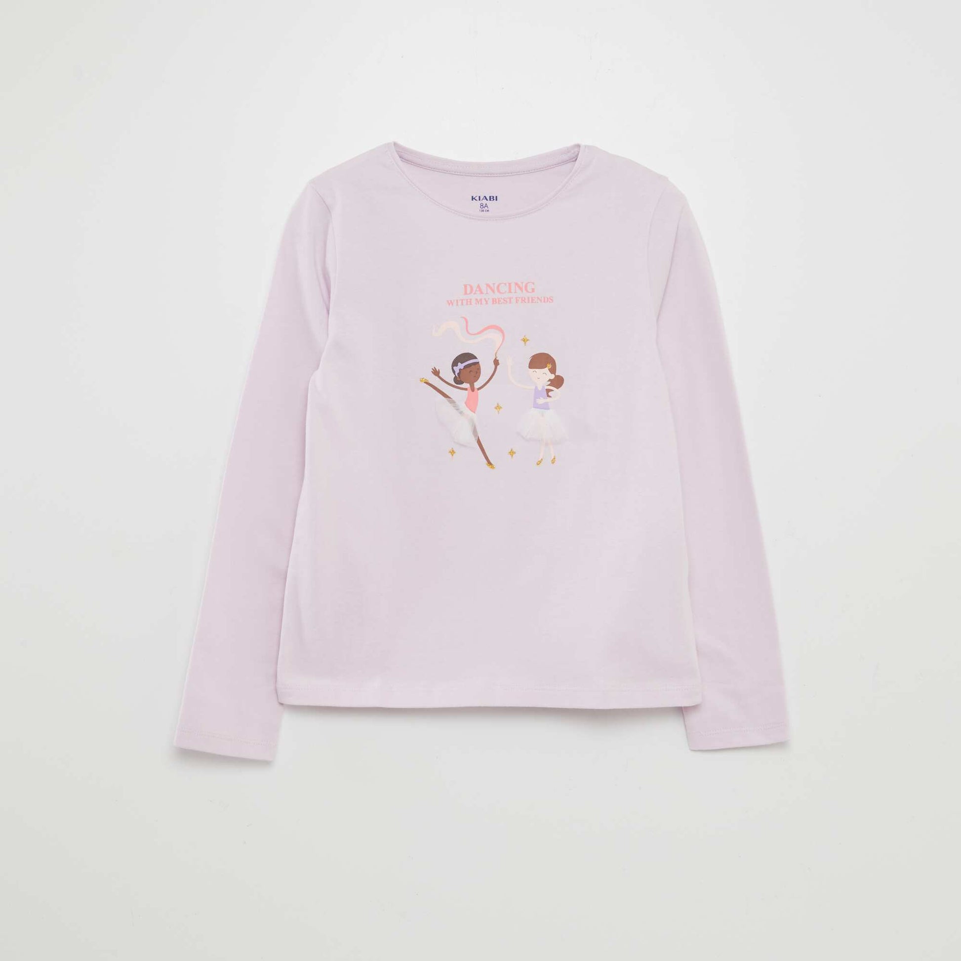 T-shirt manches longues en jersey imprimé + reliefs fantaisies Violet