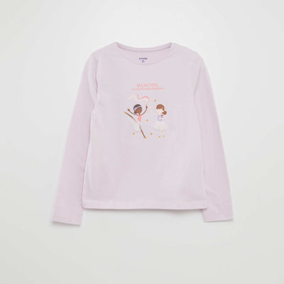 T-shirt manches longues en jersey imprimé + reliefs fantaisies Violet