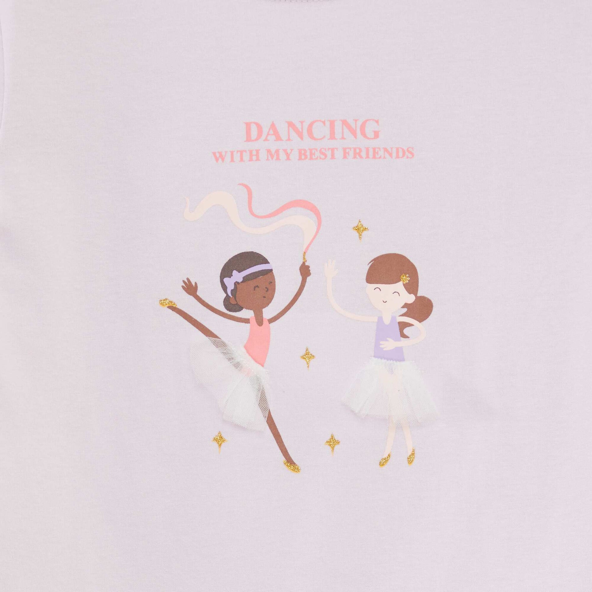 T-shirt manches longues en jersey imprimé + reliefs fantaisies Violet