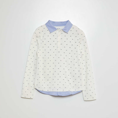 Polo en piqué de coton effet 2 en 1 Blanc