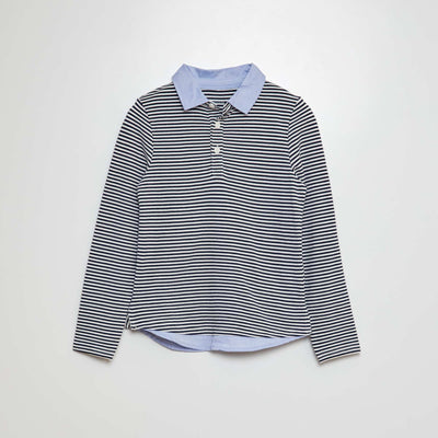 Polo en piqué de coton effet 2 en 1 Marine