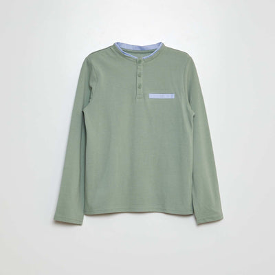 T-shirt en maille piquée col tunisien Vert