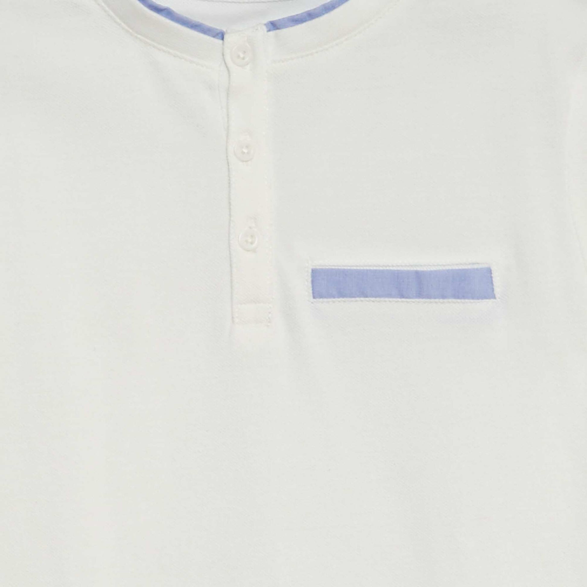 T-shirt en maille piquée col tunisien blanc