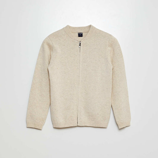 Gilet zippé en maille fine jauge Beige