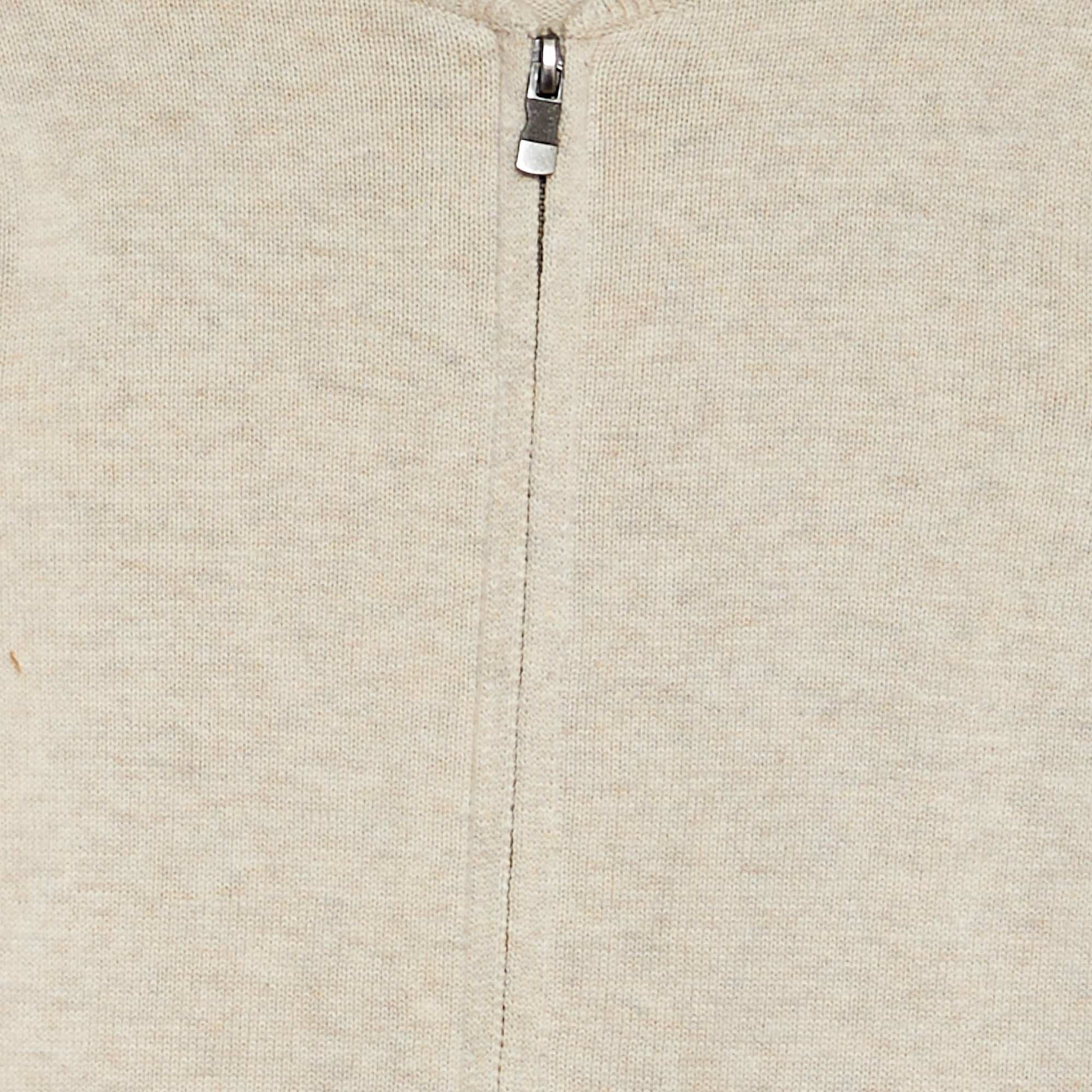 Gilet zippé en maille fine jauge Beige