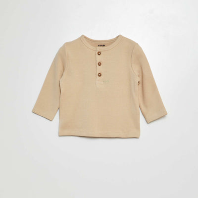 T-shirt col tunisien BEIGE