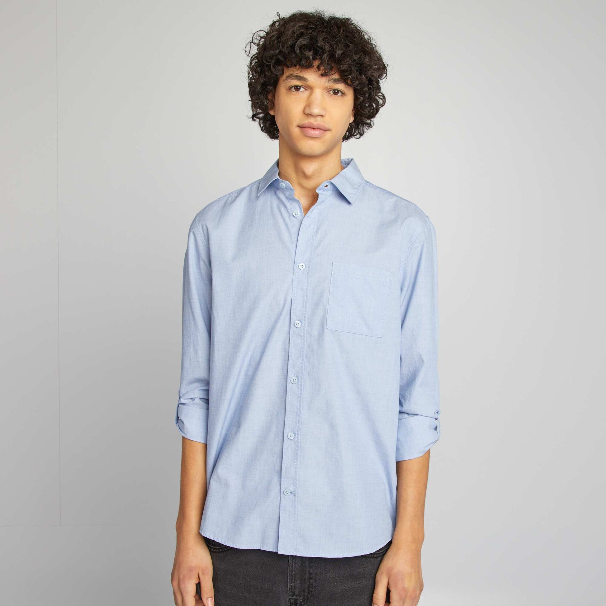 Chemise en coton avec poche BLEU