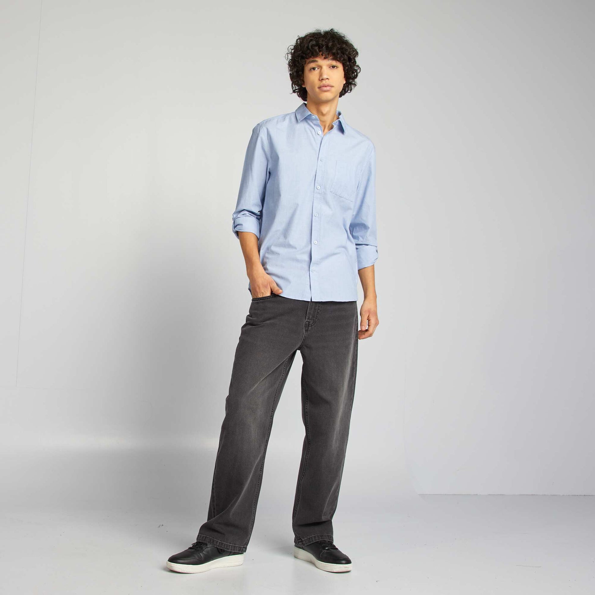 Chemise en coton avec poche BLEU