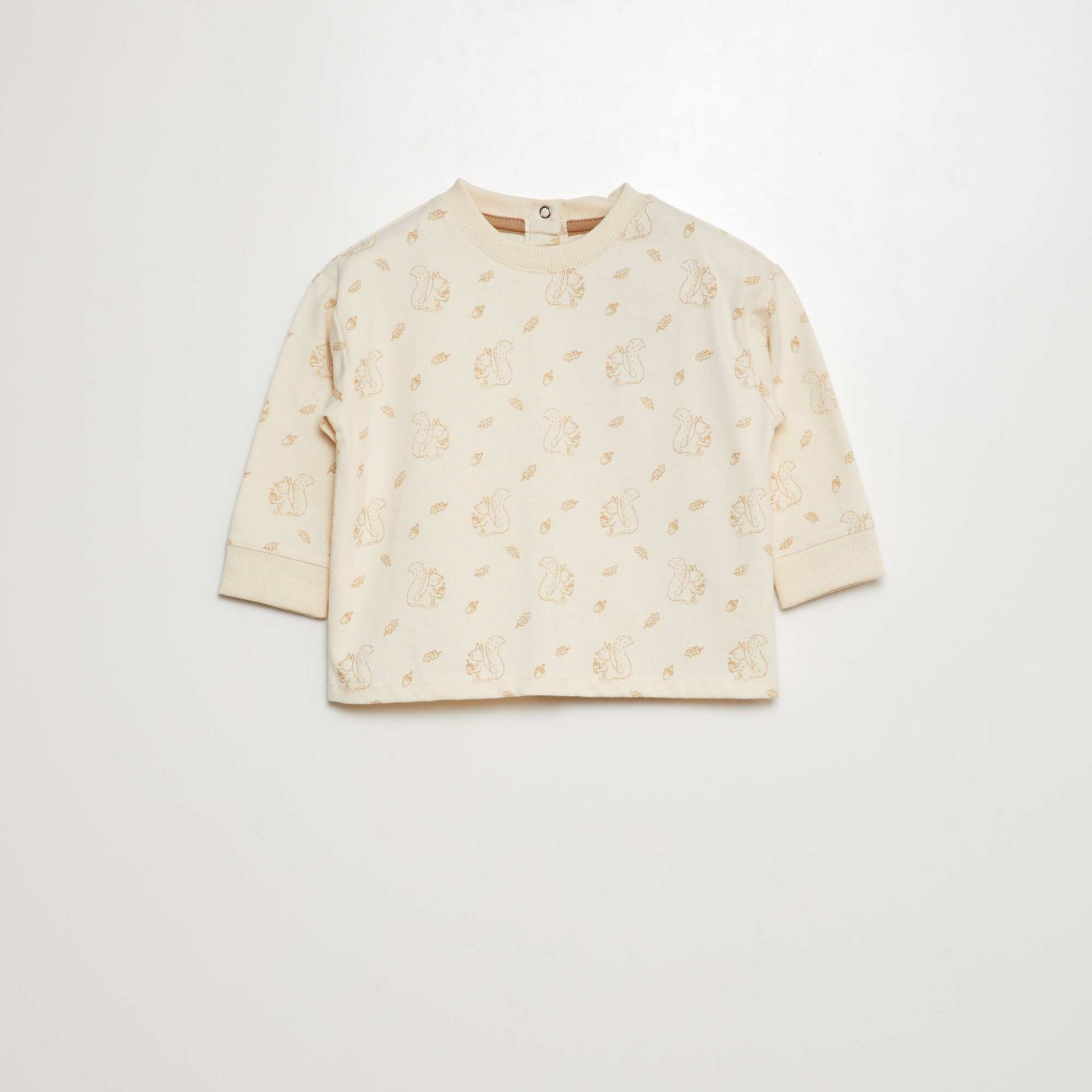 T-shirt à motif avec ouverture entièrement pressionnée Beige