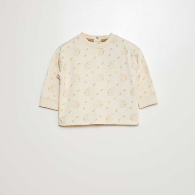 T-shirt à motif avec ouverture entièrement pressionnée Beige