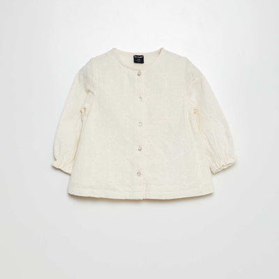Blouse en broderies anglaises et voile de coton Blanc