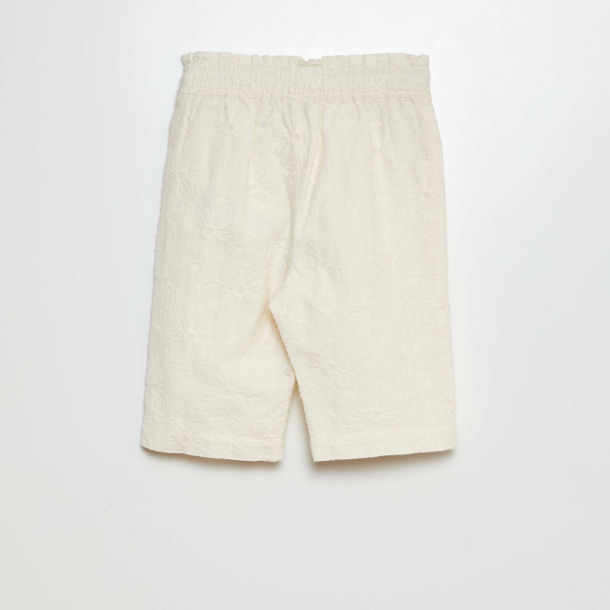 Pantalon large avec broderies anglaises et voile de coton BLANC