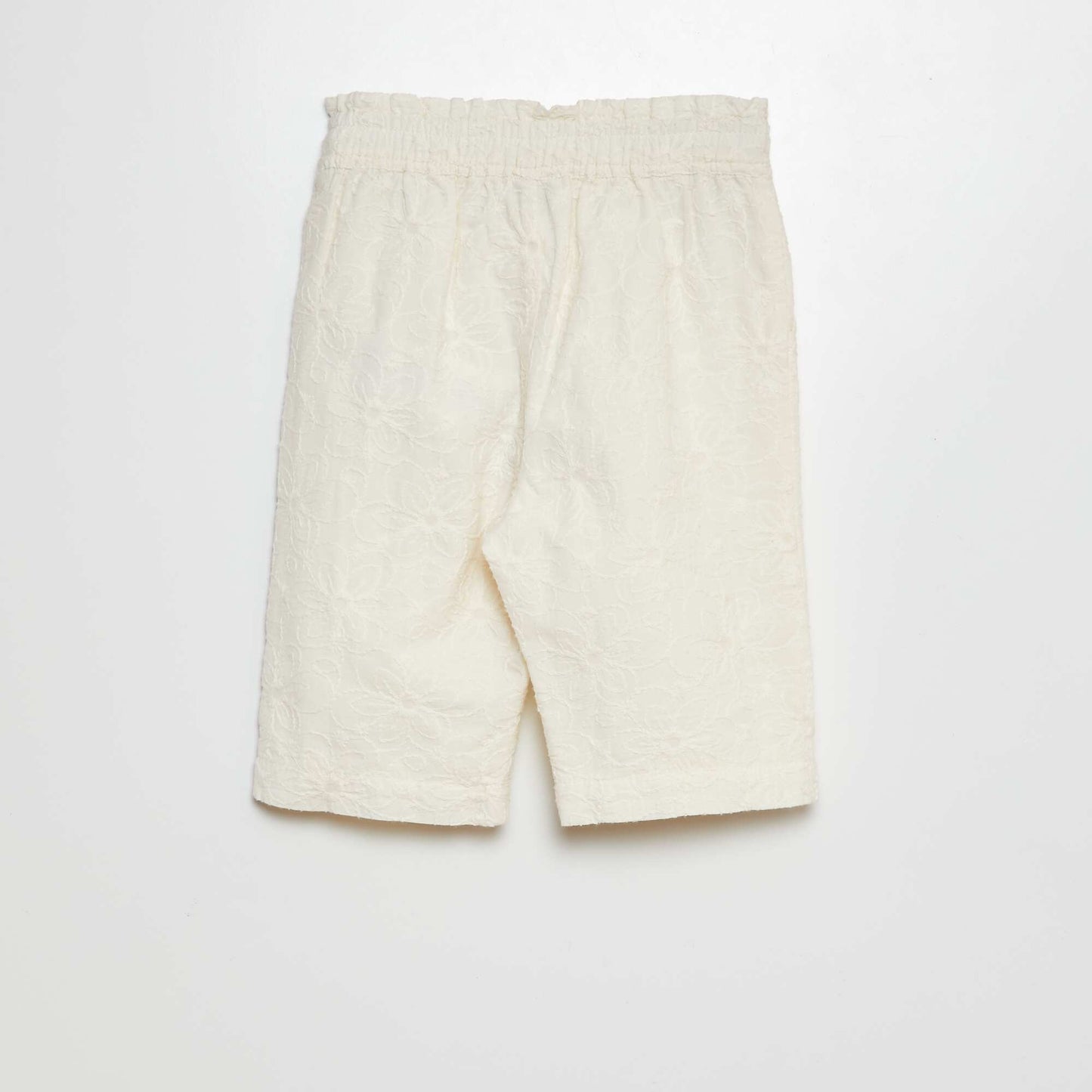 Pantalon large avec broderies anglaises et voile de coton BLANC