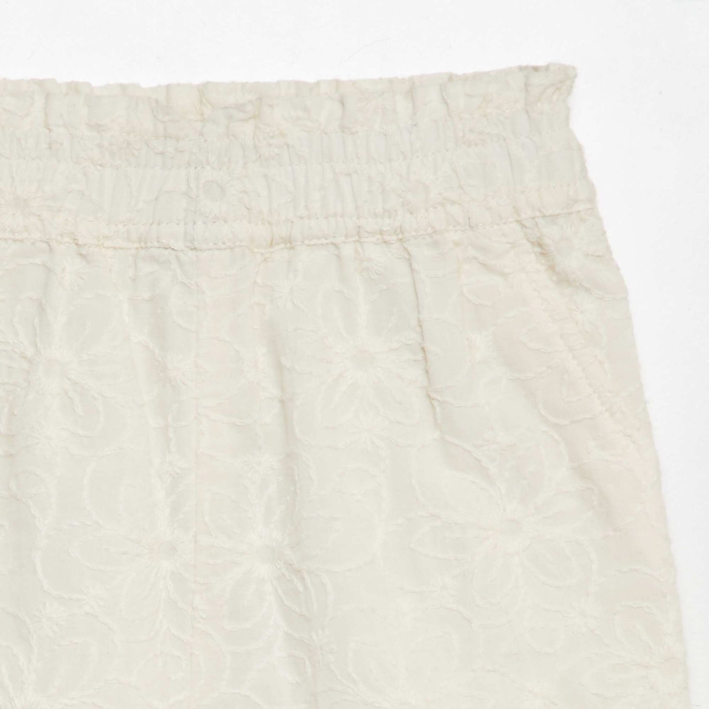 Pantalon large avec broderies anglaises et voile de coton BLANC