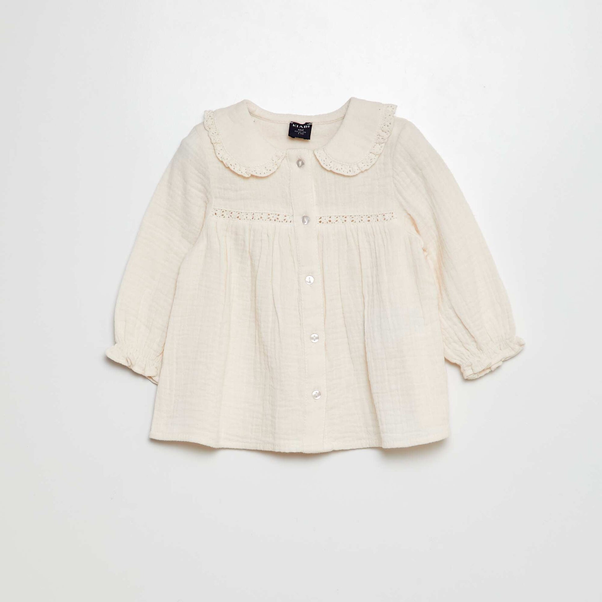 Chemise en double gaze de coton avec col claudine Blanc