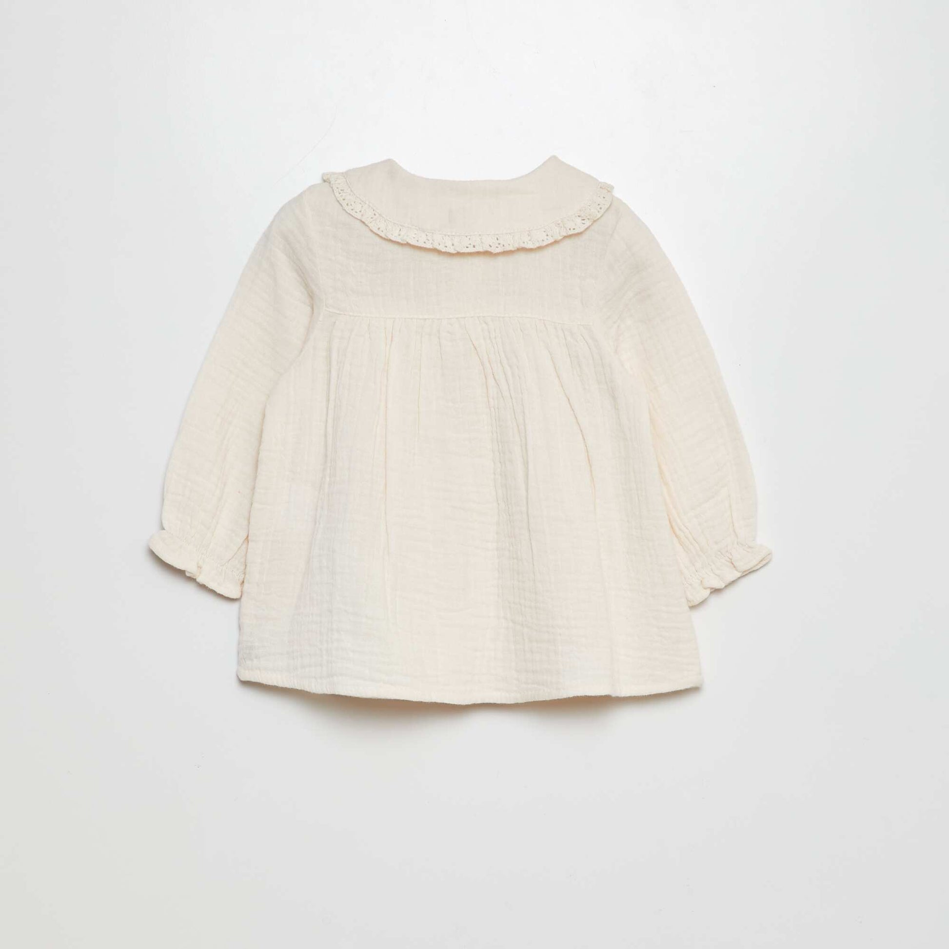 Chemise en double gaze de coton avec col claudine Blanc