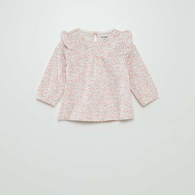 Blouse à motif avec volants aux épaules Bleu