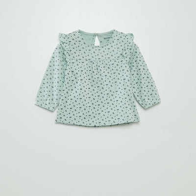 Blouse à motif avec volants aux épaules Blanc