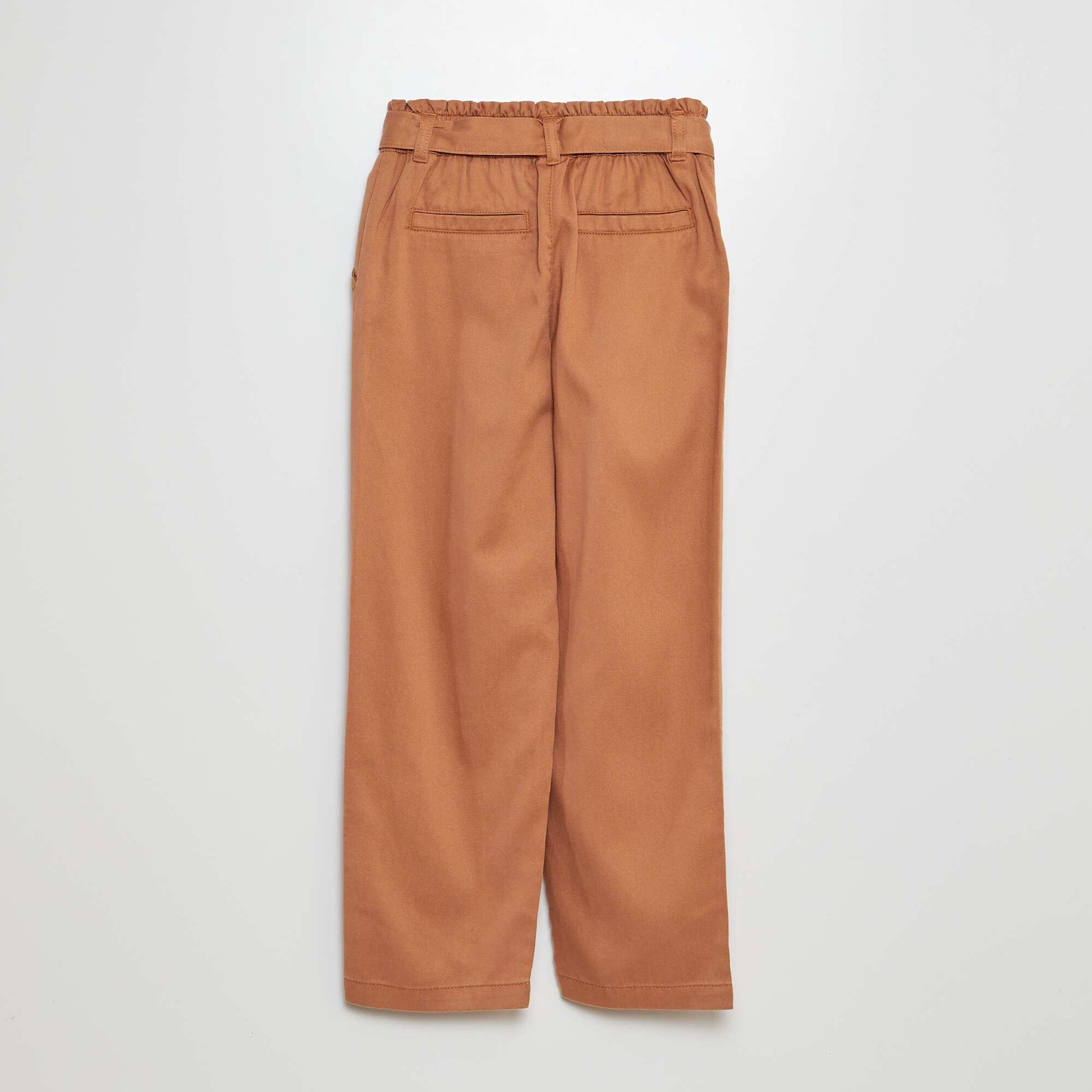 Pantalon fluide volanté avec ceinture à nouer Marron