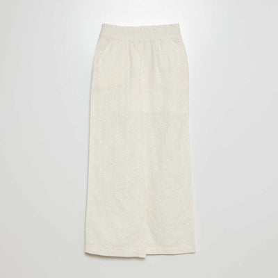 Pantalon forme paperbag avec borderies anglaises Blanc