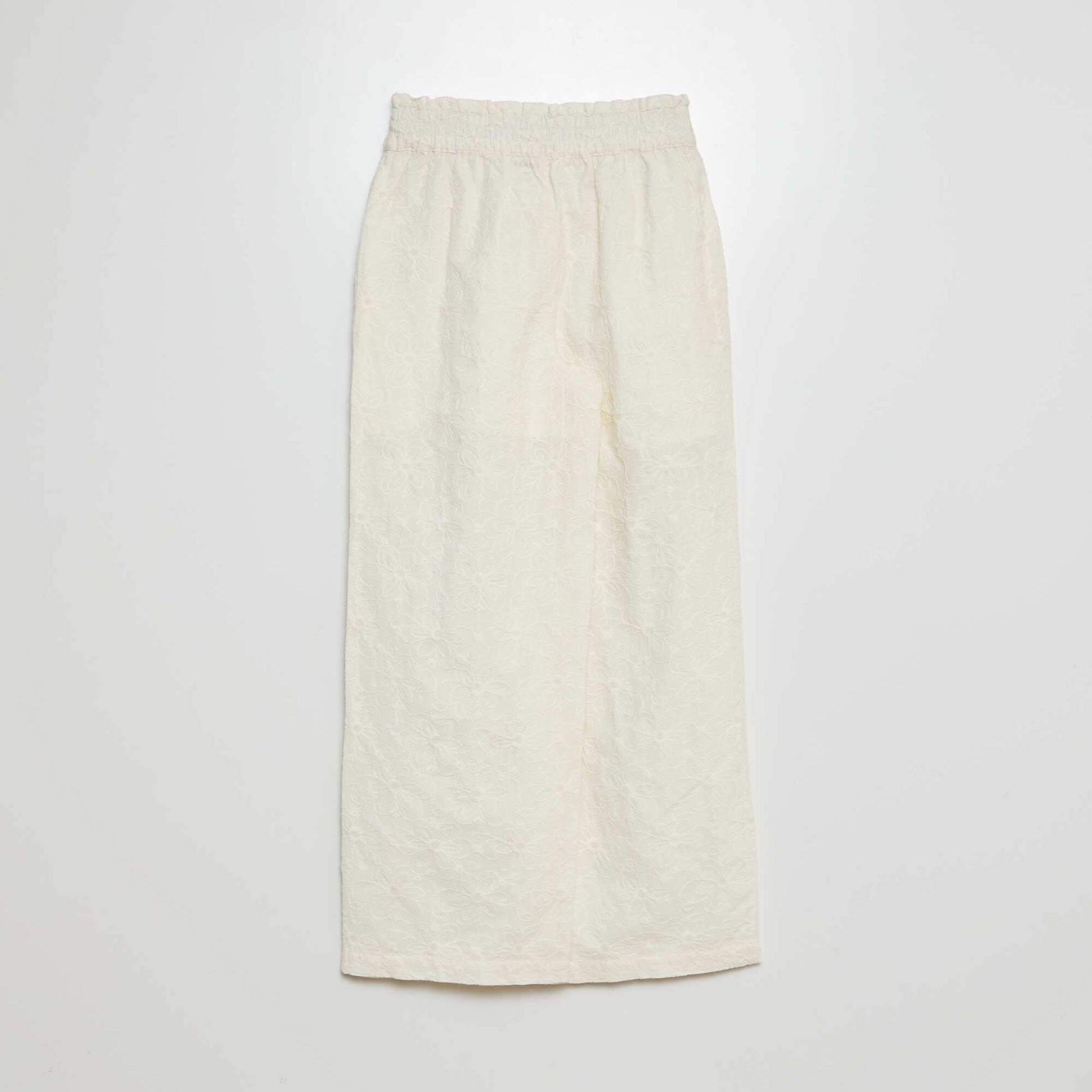 Pantalon forme paperbag avec borderies anglaises Blanc