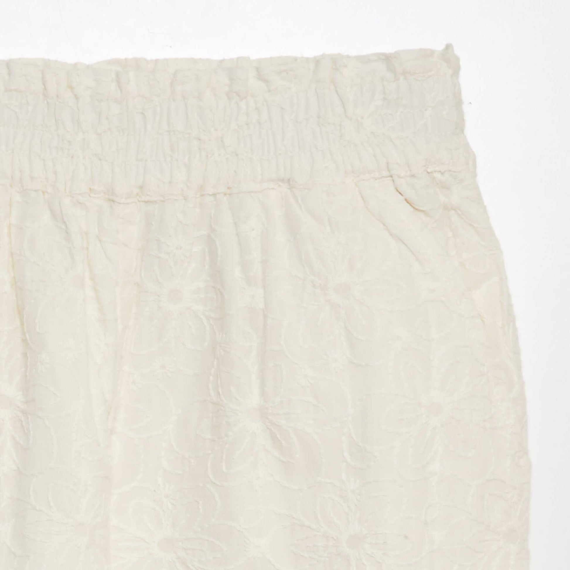 Pantalon forme paperbag avec borderies anglaises Blanc