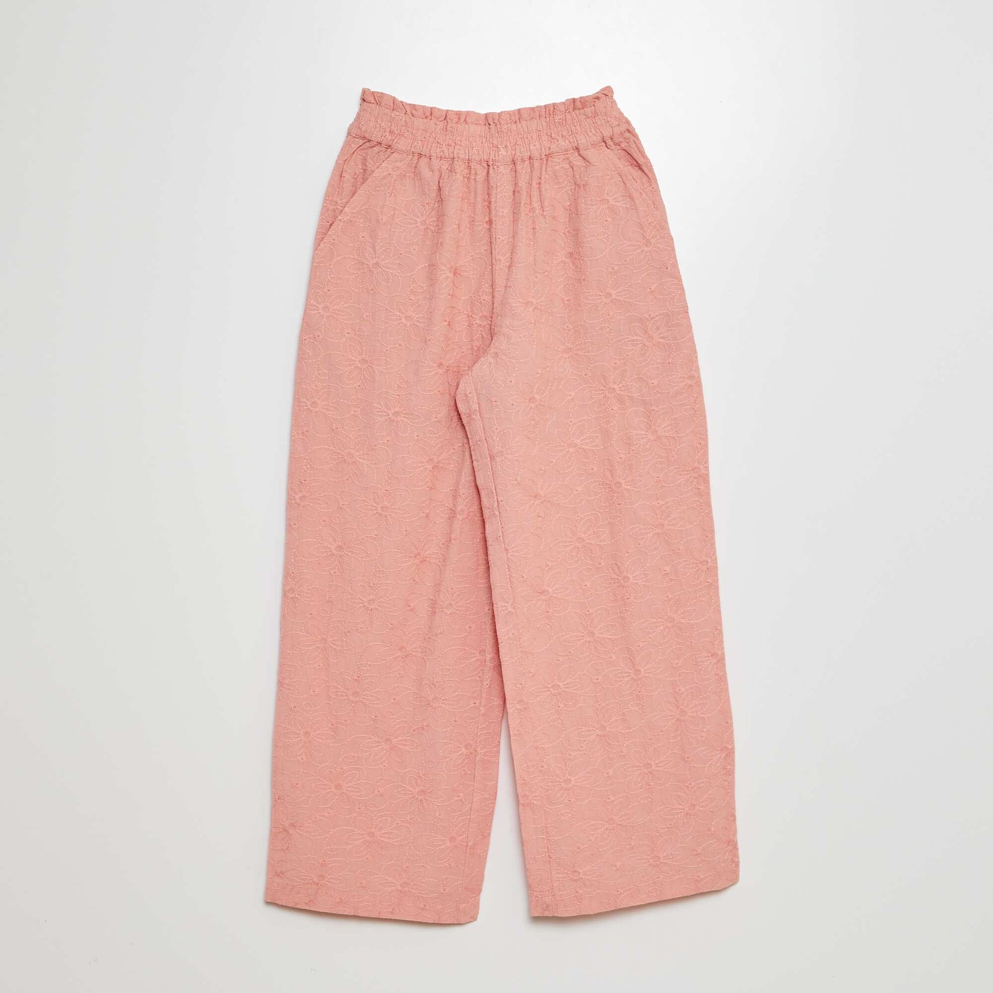 Pantalon forme paperbag avec borderies anglaises Rose