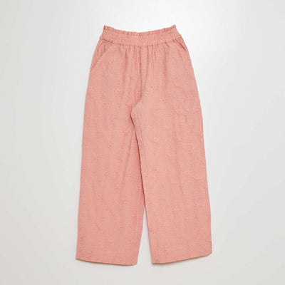 Pantalon forme paperbag avec borderies anglaises Rose