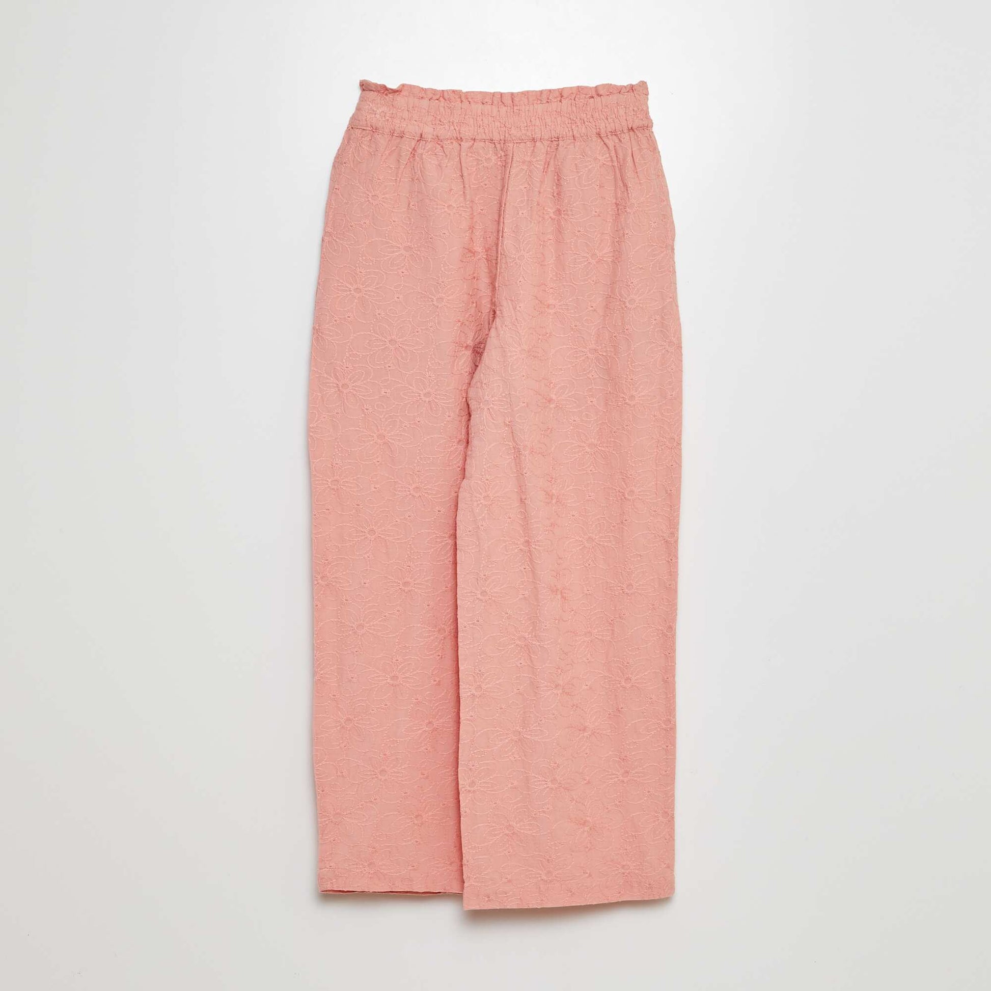 Pantalon forme paperbag avec borderies anglaises Rose