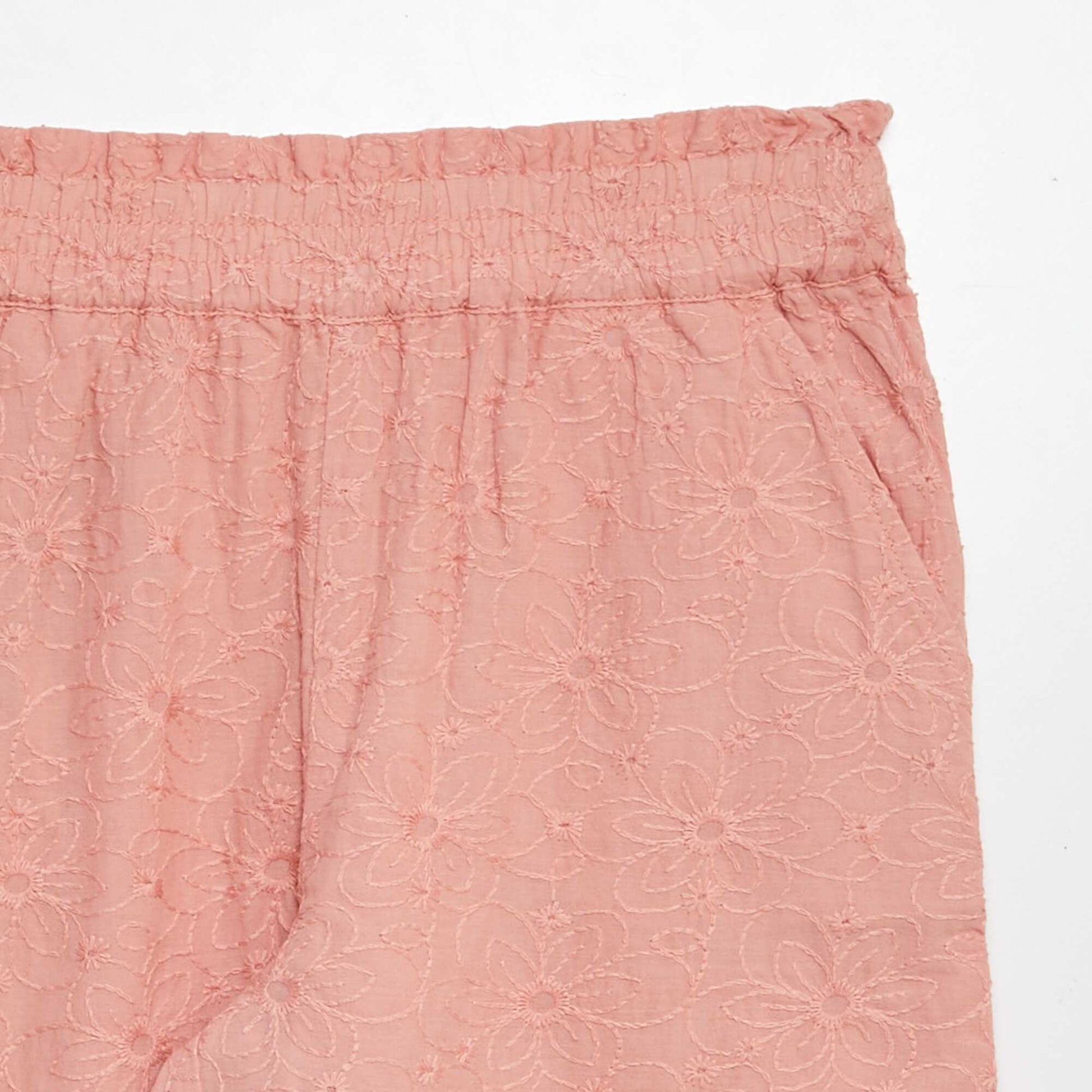 Pantalon forme paperbag avec borderies anglaises Rose