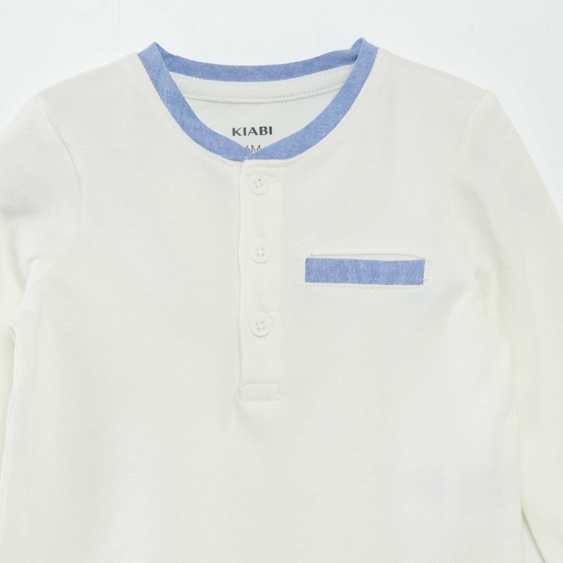 T-shirt col tunisien en piqué de coton blanc