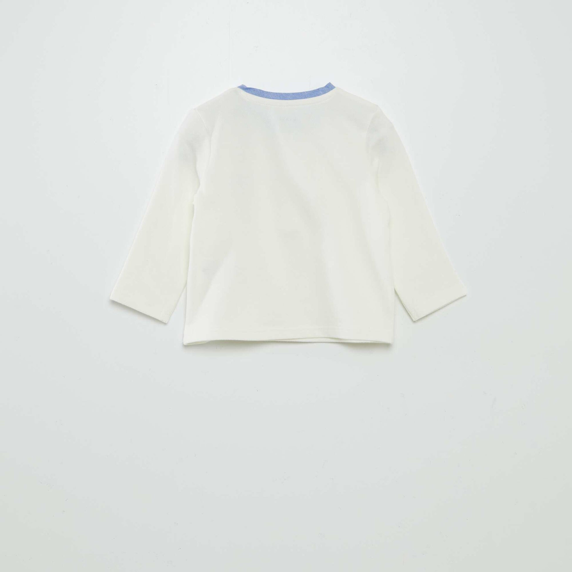 T-shirt col tunisien en piqué de coton blanc