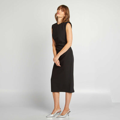 Robe longue drap e avec paulettes noir