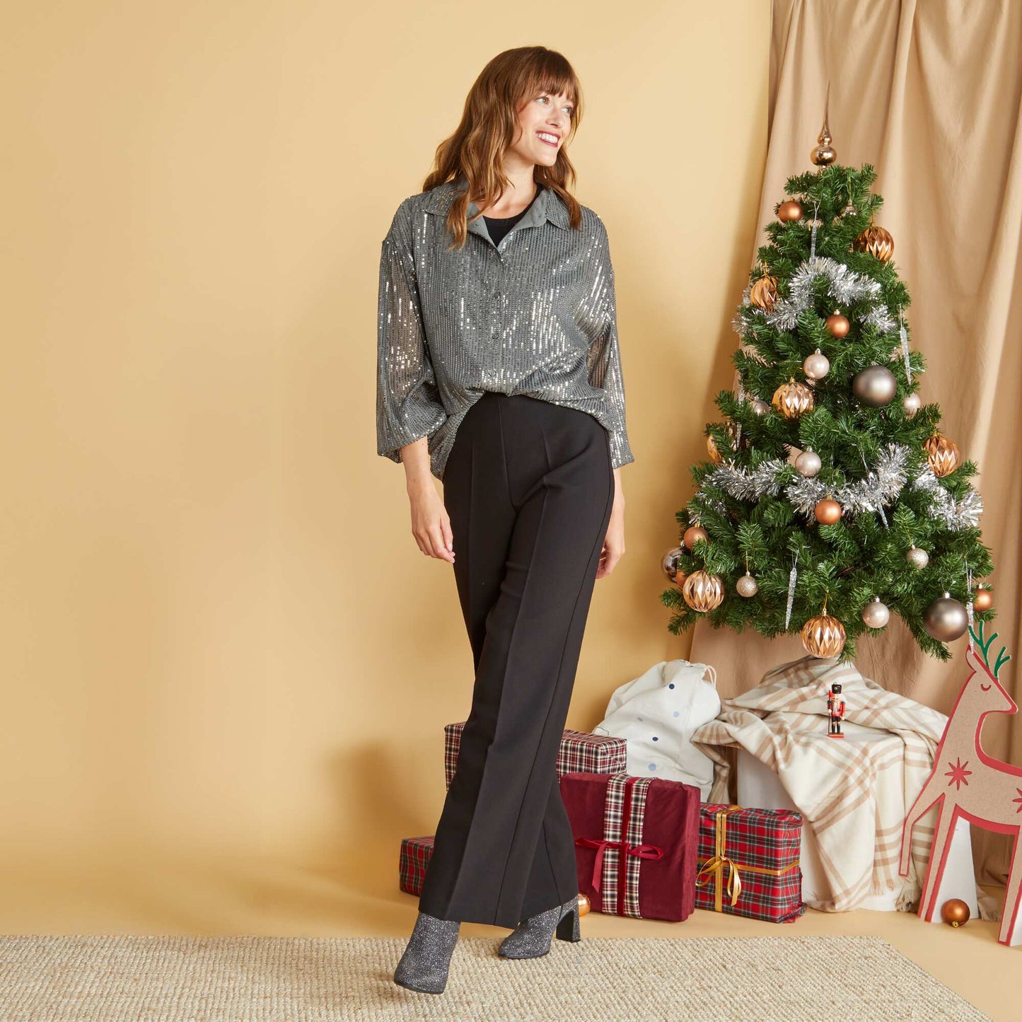 Chemise en mesh sequins Gris