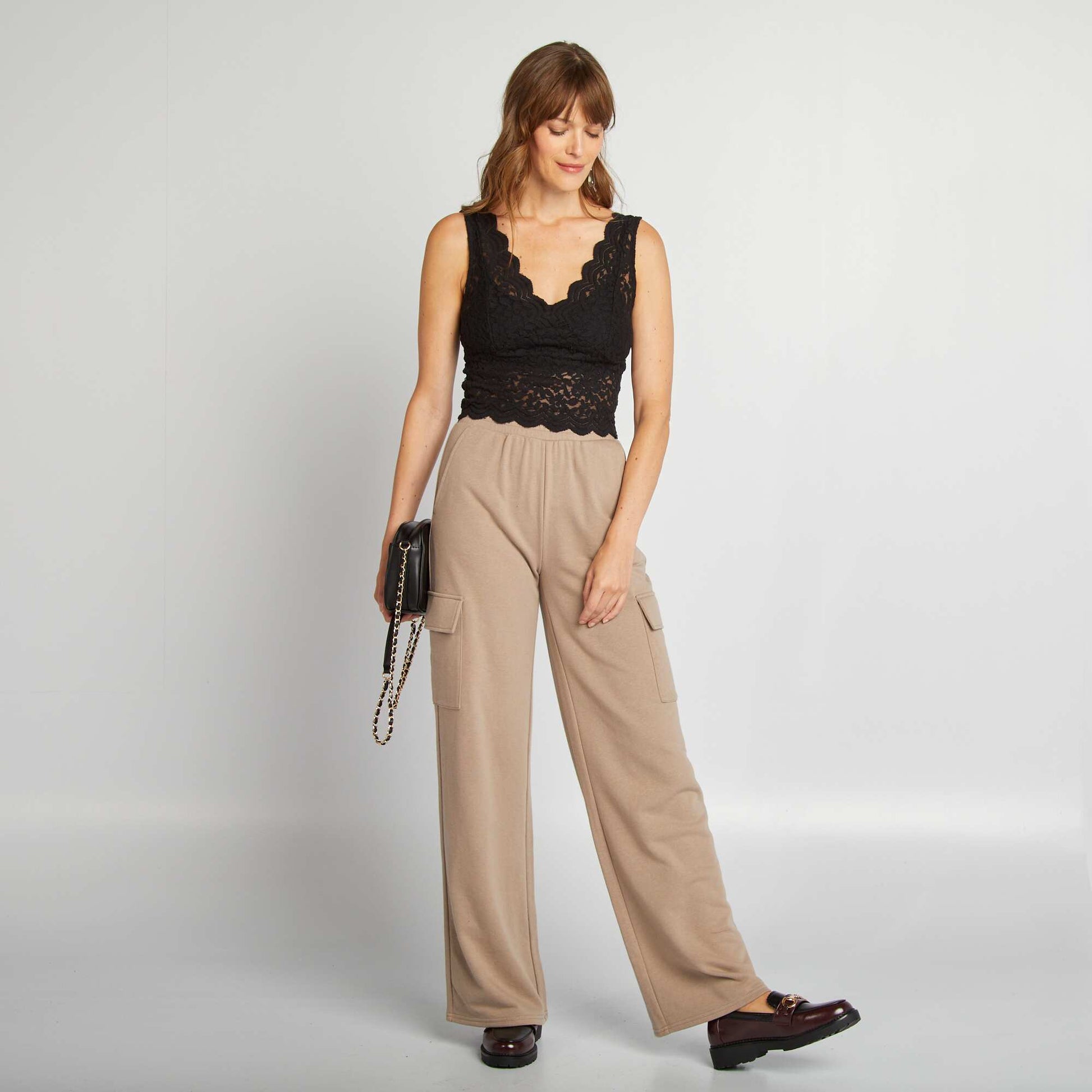 D bardeur crop top en dentelle noir
