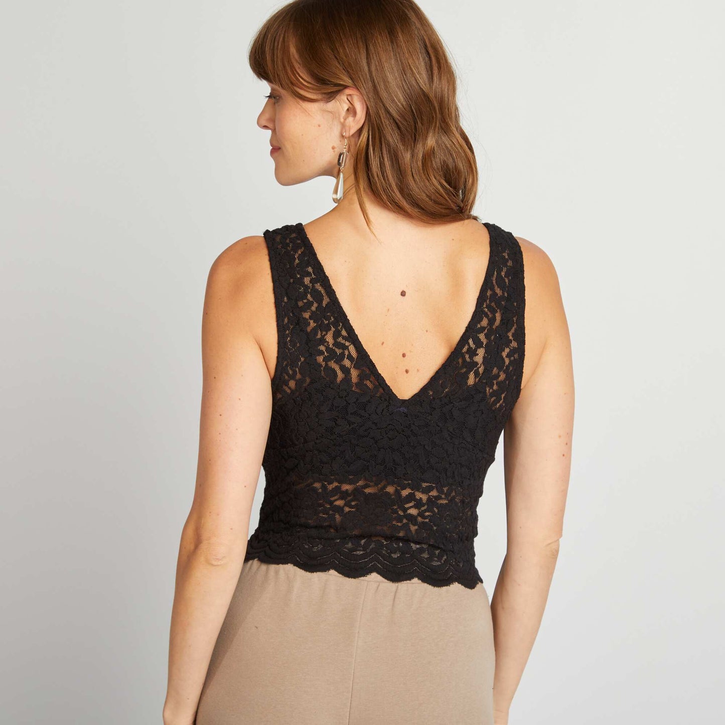 D bardeur crop top en dentelle noir