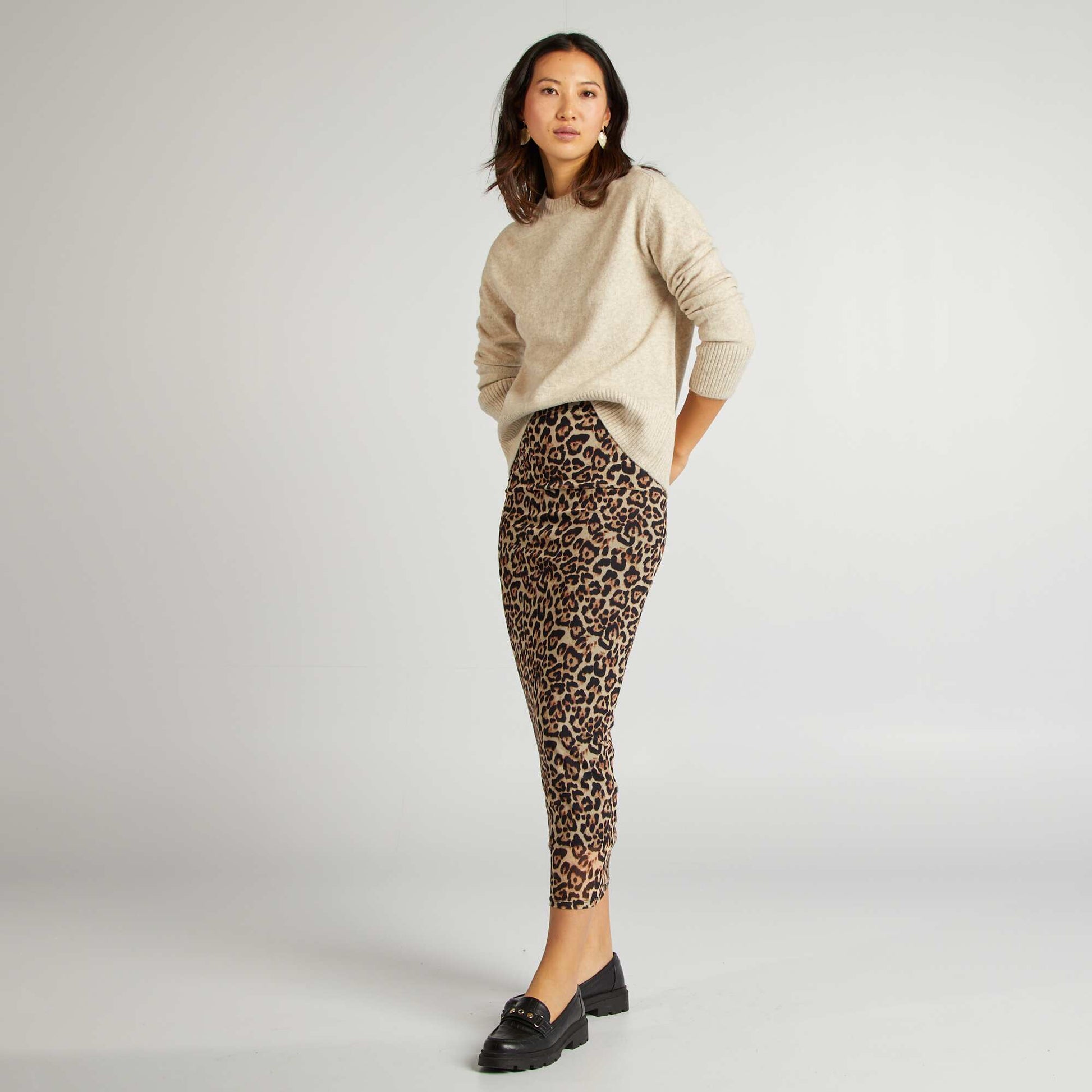 Pull long à col rond Beige