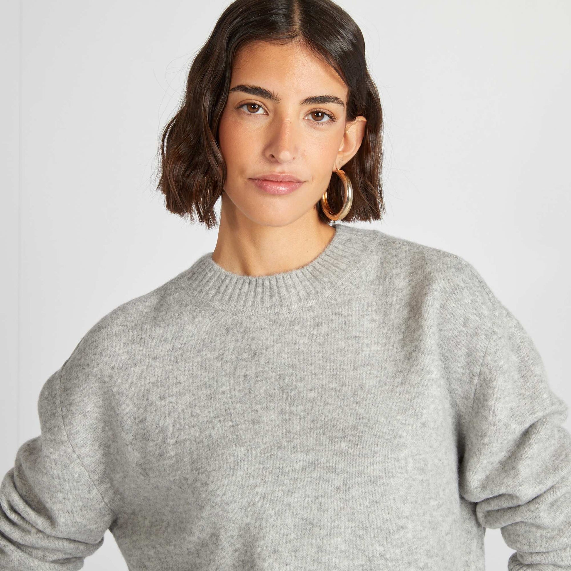 Pull long à col rond Gris