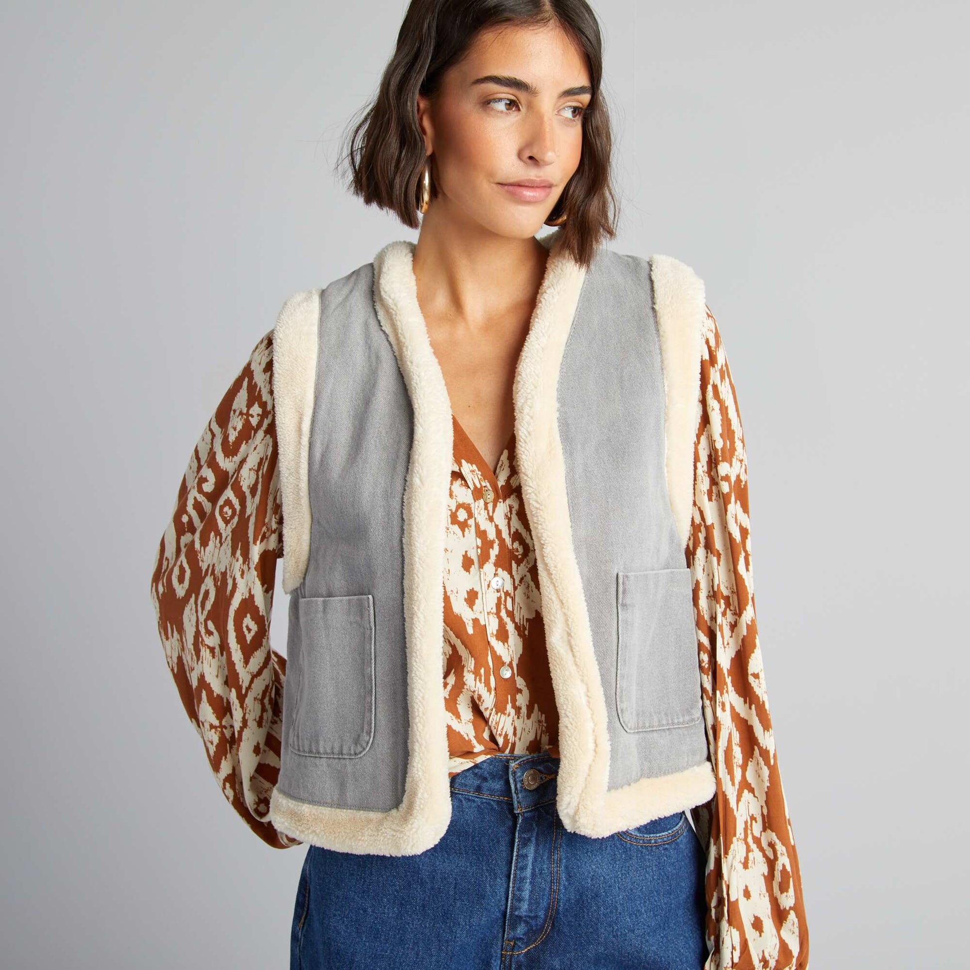 Veste effet moutonné Gris