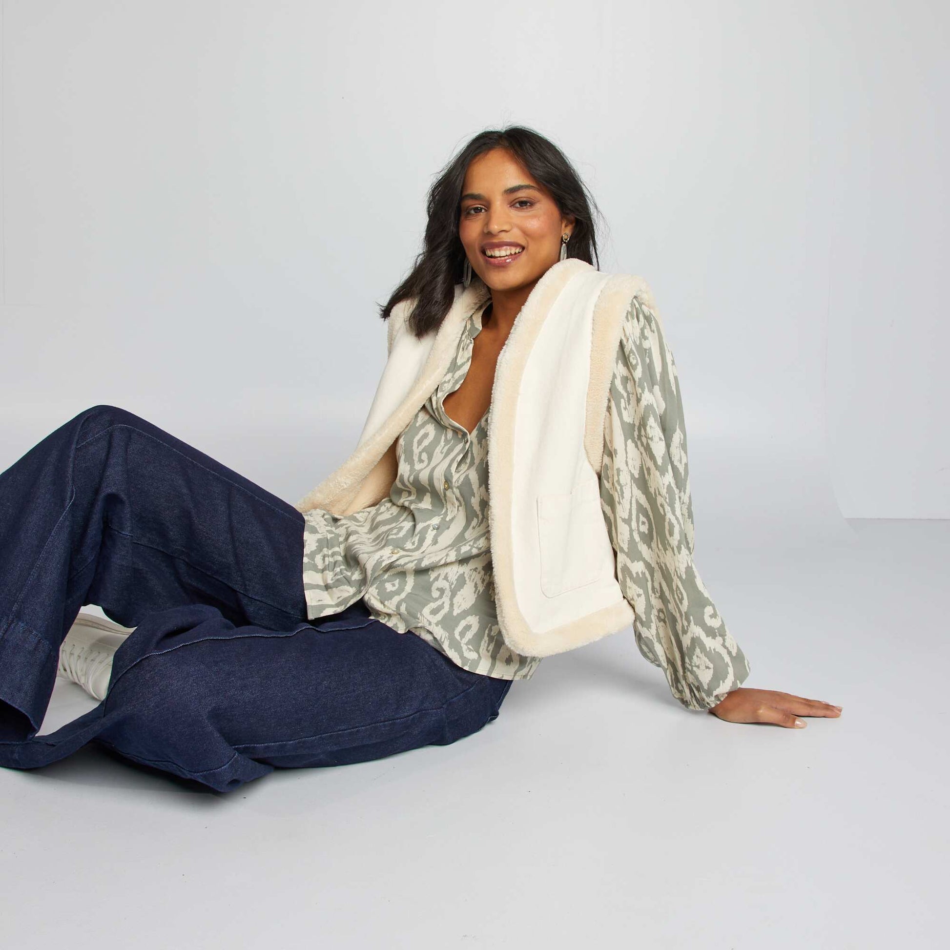 Veste effet moutonné Blanc